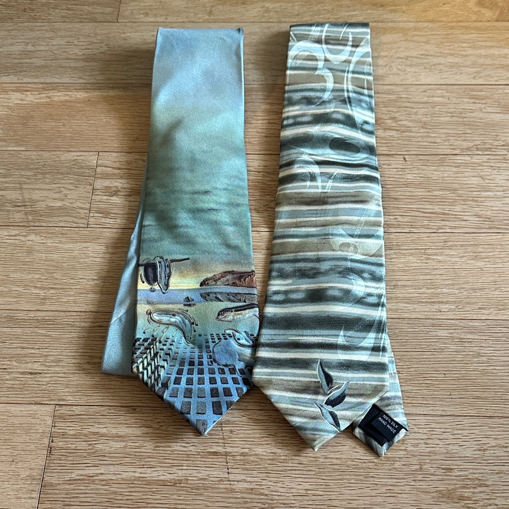 Men's Salvador Dali Patterned Green Silk Tie Set